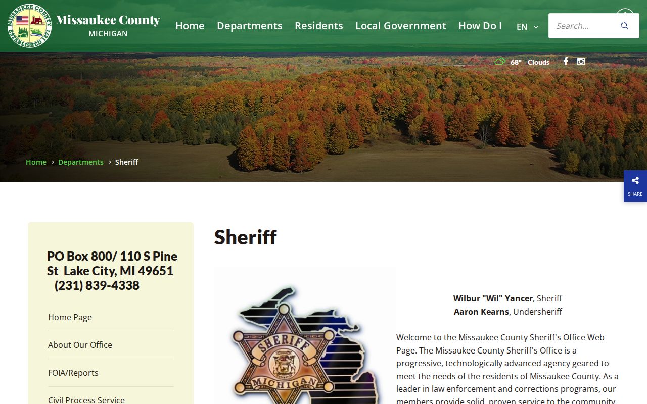 Missaukee County Sheriff official navigation without an arrest blotter