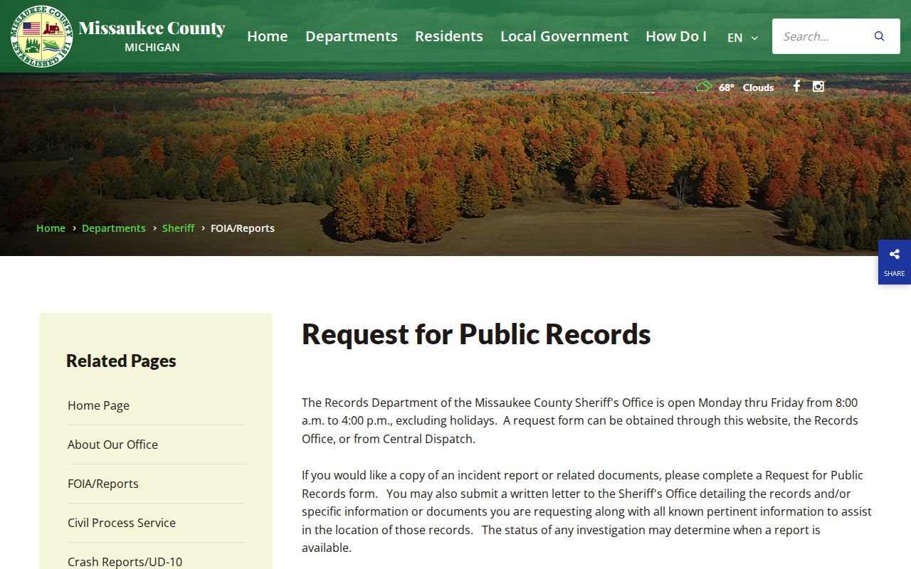 Missaukee County Sheriff Records and FOIA request page
