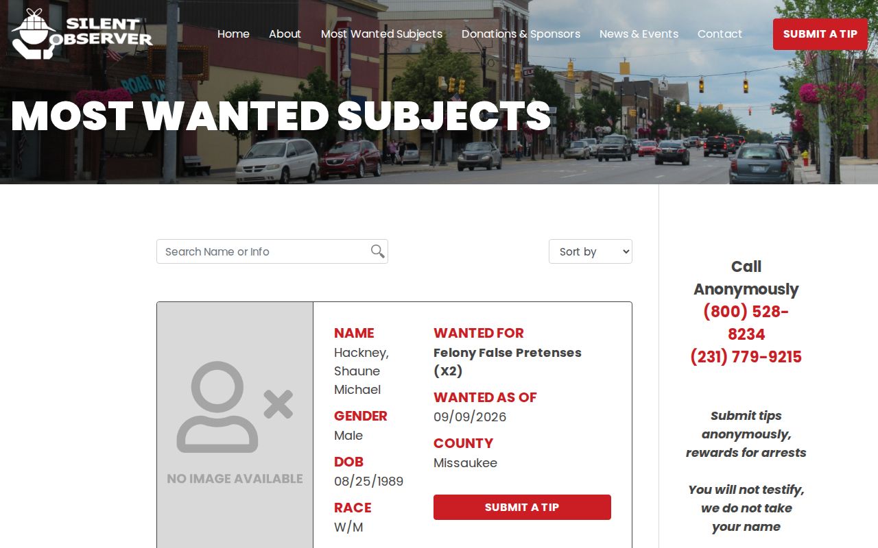 Cadillac Area Silent Observer regional most wanted page