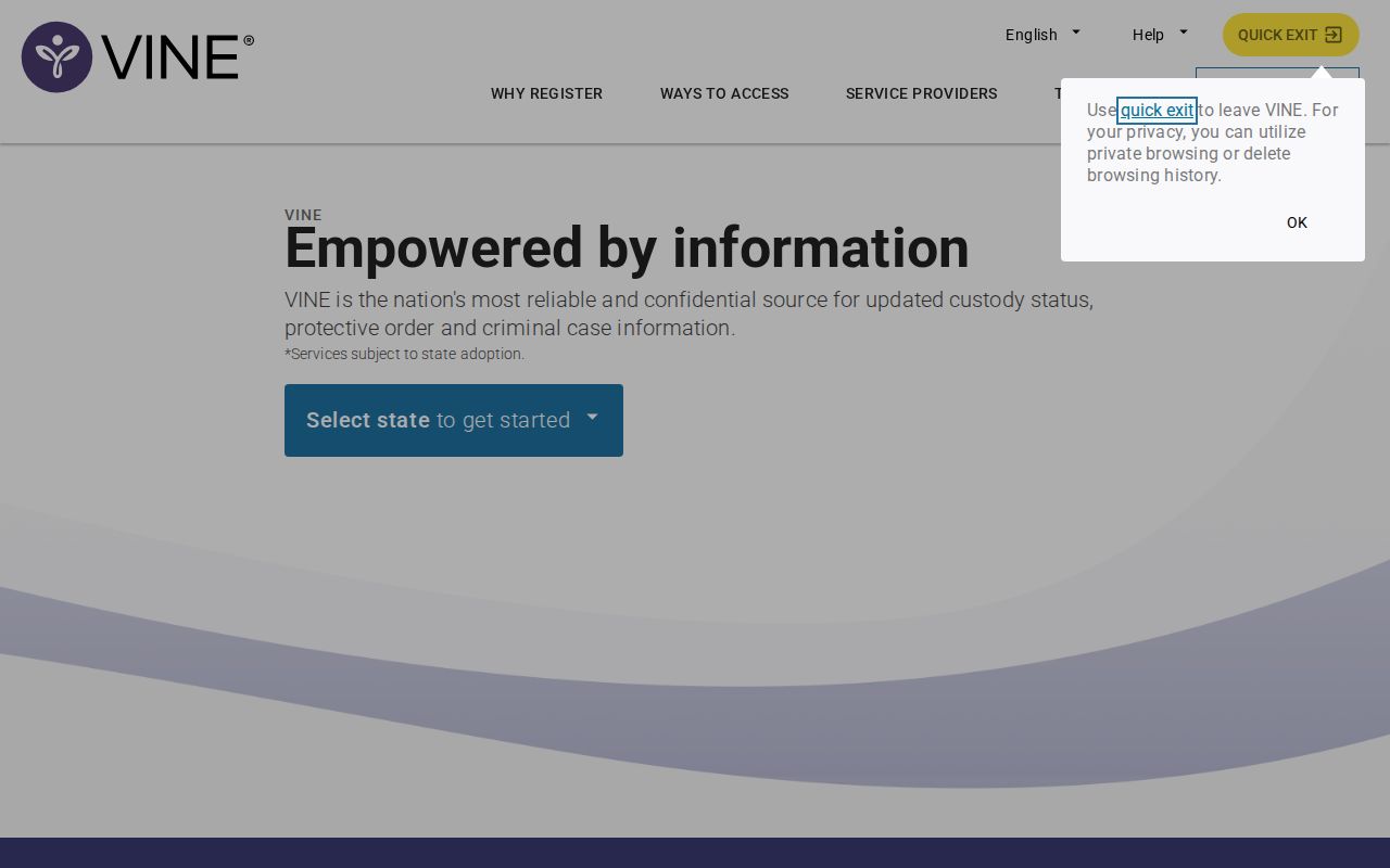 VINELink custody notification registration interface