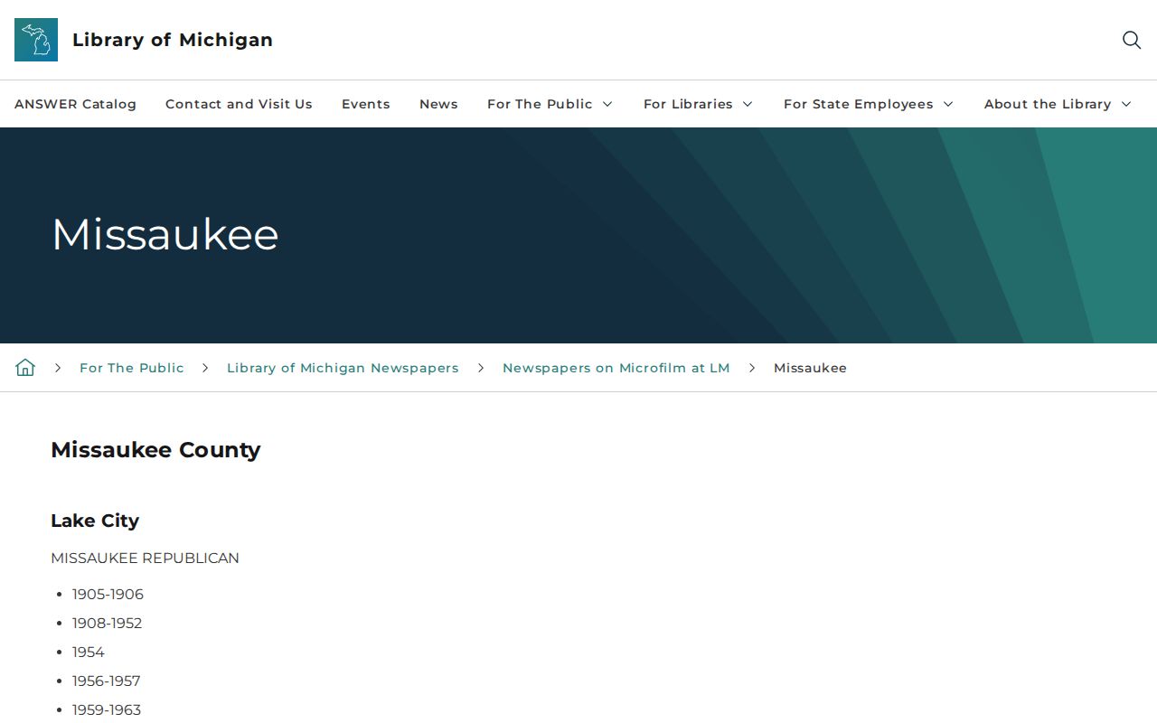 Library of Michigan Missaukee County newspaper holdings